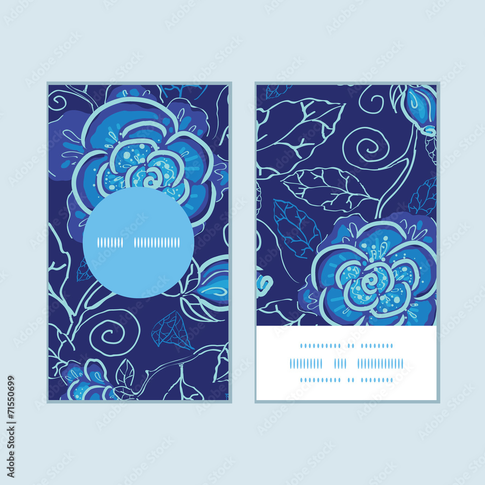 Vector blue night flowers vertical round frame pattern business