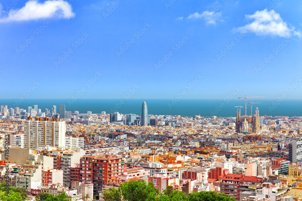 Panorama on Barcelona city from Montjuic castle.Catalonia. Spain