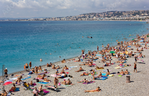 Crowded Beach in Nice, France