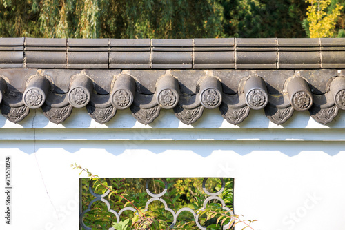 Photography Roof tiles on white wall in in Chinese style