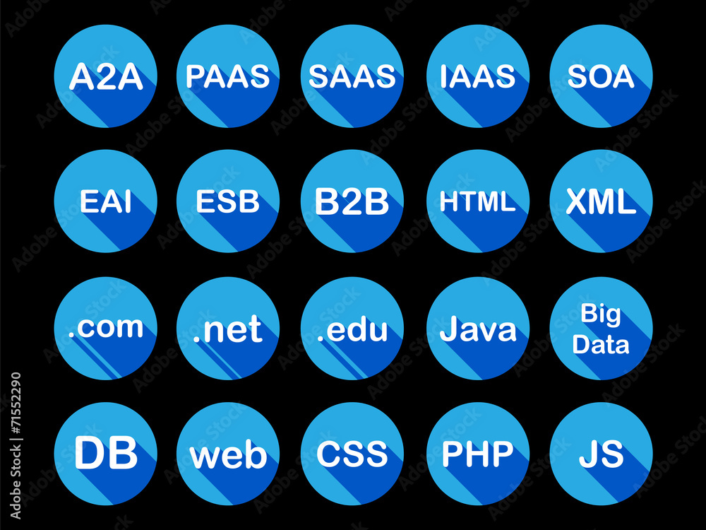 Flat web icon collection of Technology key words Flat web icon collection of Technology key words
