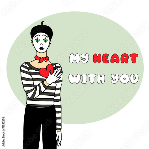 Vector illustration with sad mime and heart