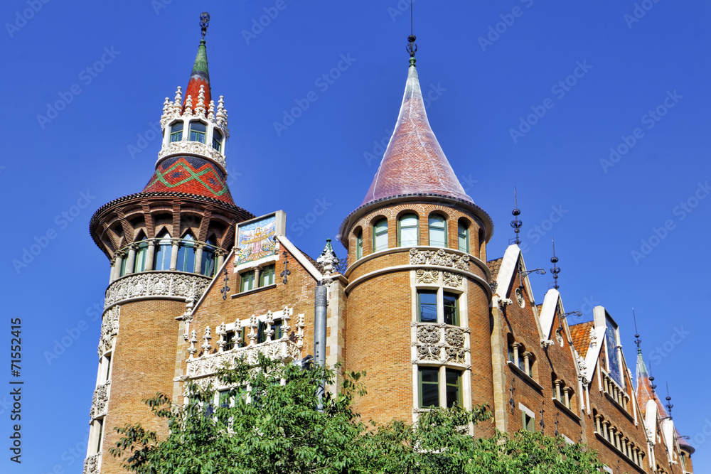 Сasa Serra (Building with spires) in centre of Barcelona, Cata Сasa Serra (Building with spires) in centre of Barcelona, Cata