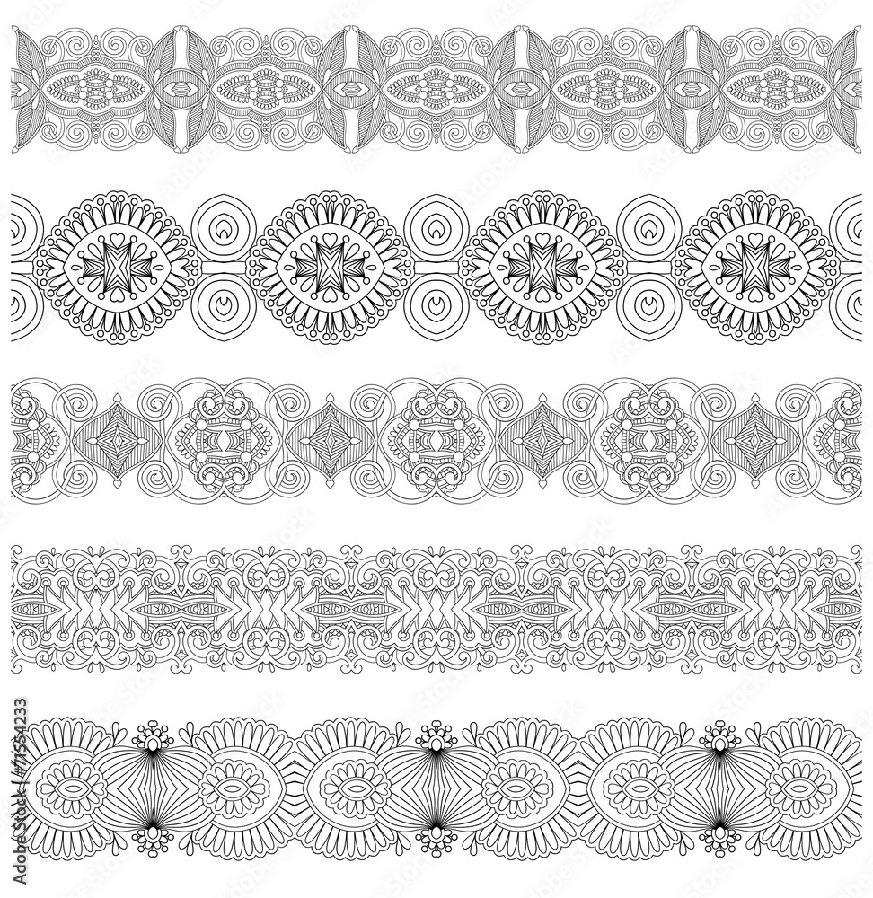 collection of seamless ornamental floral stripes, black and whit collection of seamless ornamental floral stripes, black and whit
