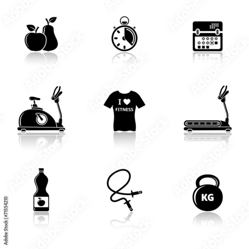 Fitness icons with reflection