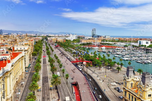 Panorama on Barcelona Seaport  from Columbus monument.Barcelona.