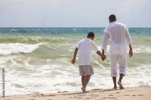 African American Father Son Family on Beach