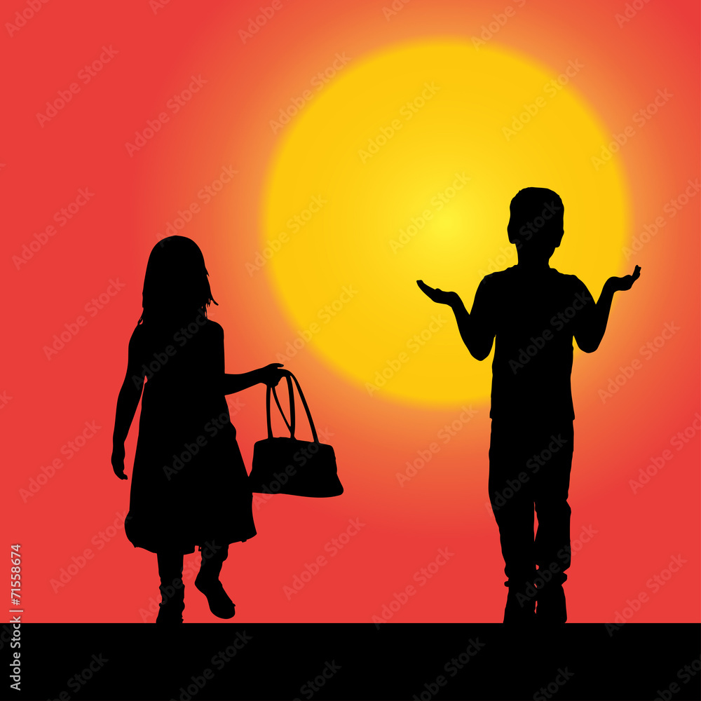 Fototapeta premium Vector silhouette of children.