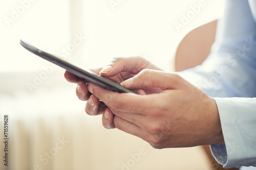 Close up of a hand woman using mobile smart phone