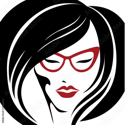 Vector portrait of woman in red glasses