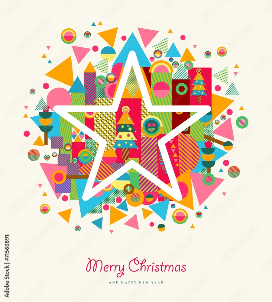 Merry Christmas abstract colorful retro star