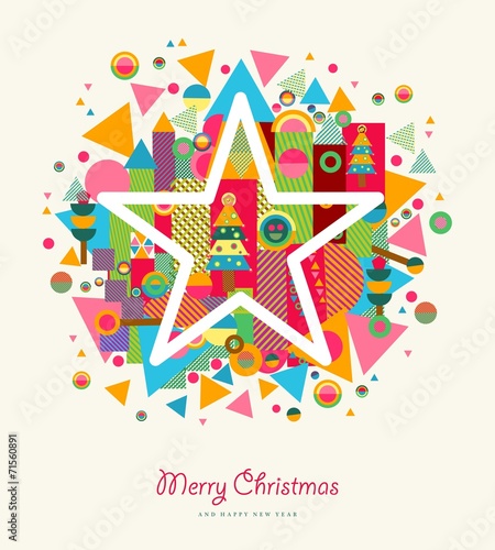 Merry Christmas abstract colorful retro star
