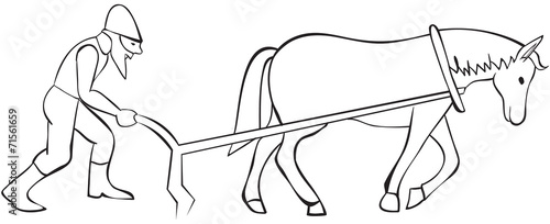 фотографія Plowman and horse with plow