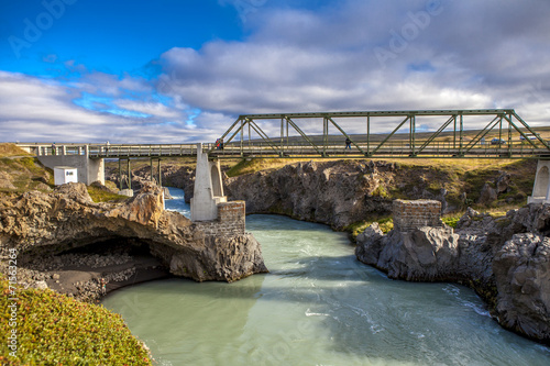 Pedestran bridge at Godafoss in Iceland photo
