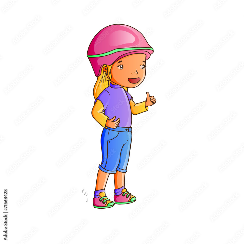 Little girl cyclist wearing helmet