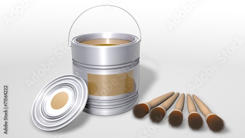 Paint can and brush isolated