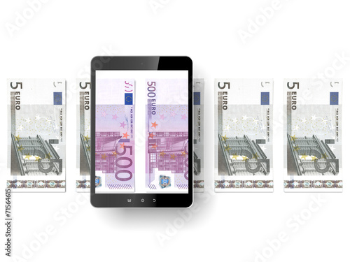 Black tablet pc with euro bills
