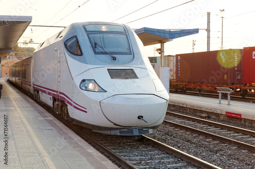TARRAGONA, SPAIN - SEPT 10: Hi-Speed Train arriving to Railways