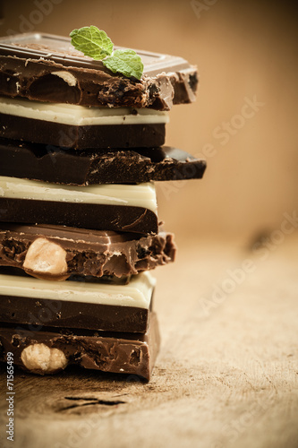 Stack of different sorts chocolate