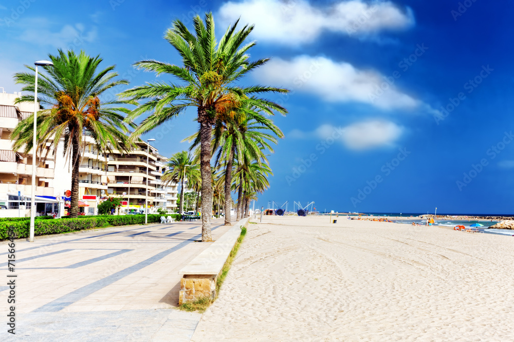 Fototapeta premium Seafront, beach,coast in Spain. Suburb of Barcelona, Catalonia