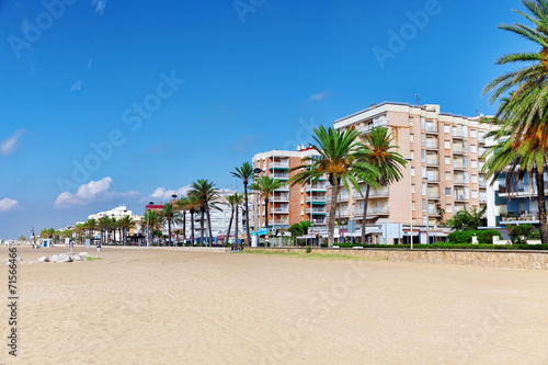 Seafront  beach coast in Spain. Suburb of Barcelona  Catalonia