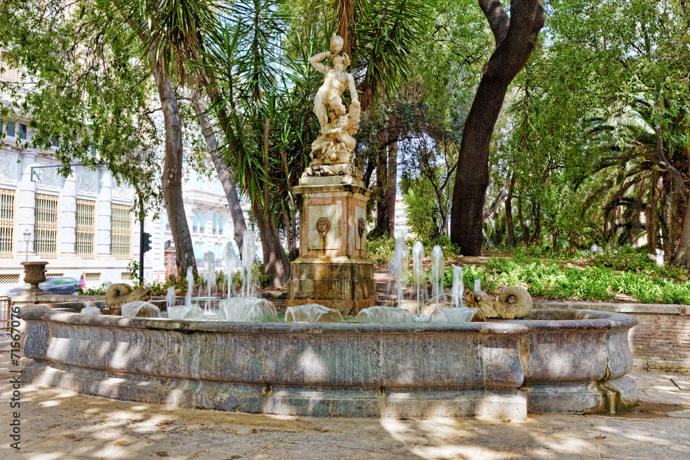 Fountain in park - places  of Valencia, city in Spain.