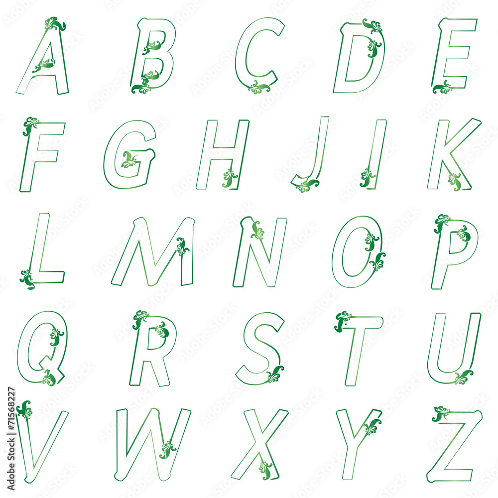 Green alphabet floral can be used for design greeting cards Green alphabet floral can be used for design greeting cards