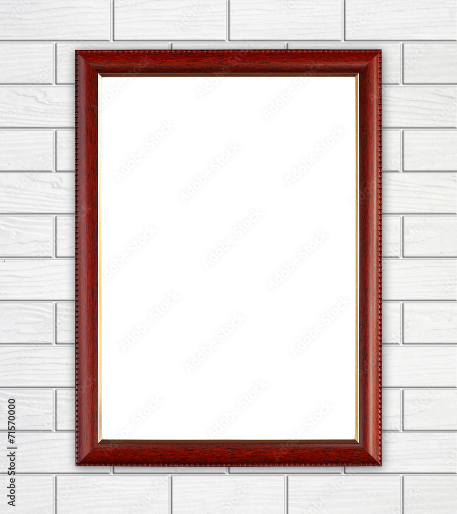 blank wood frame on brick stone wall blank wood frame on brick stone wall