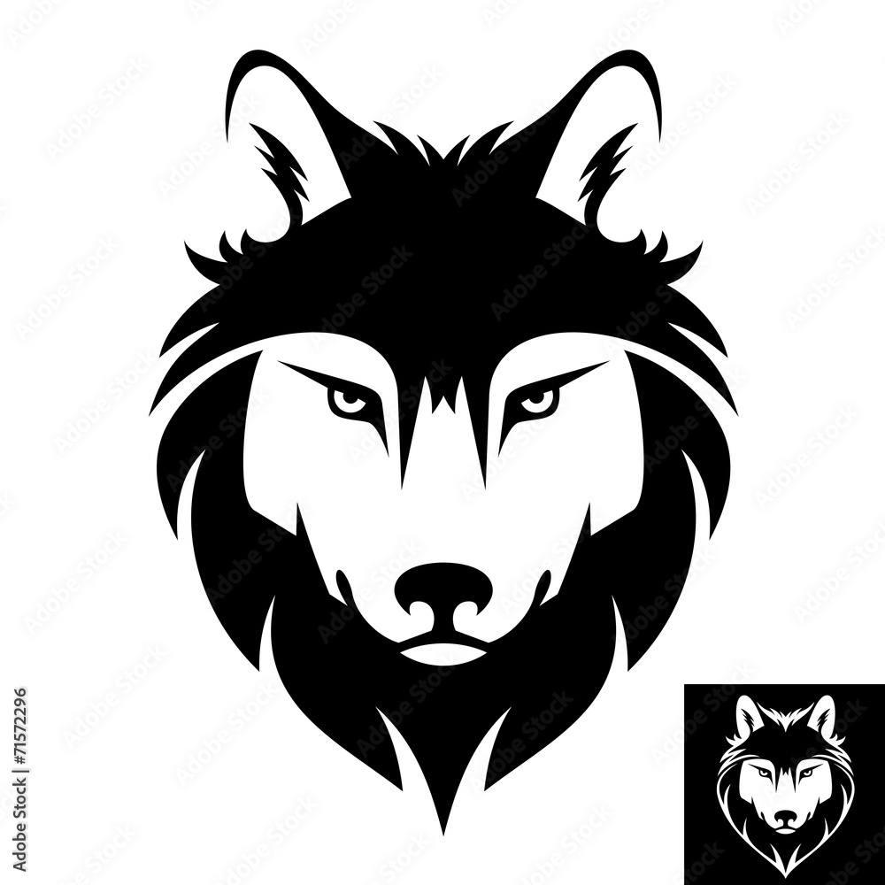 Fototapeta premium Wolf head logo in black and white. Inversion version included.