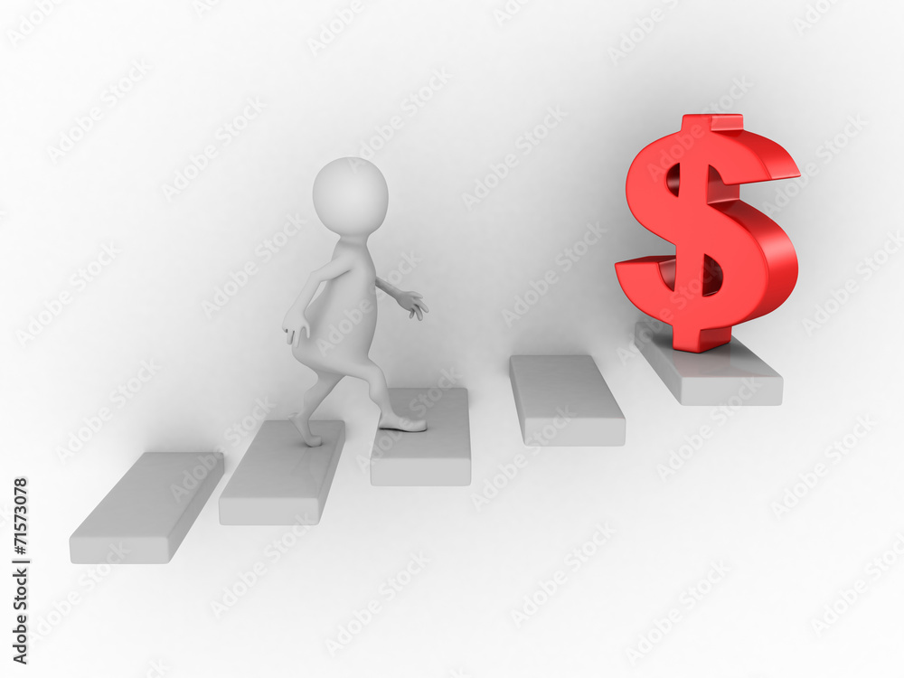 white 3d person climbing up on ladder to dollar symbol white 3d person climbing up on ladder to dollar symbol