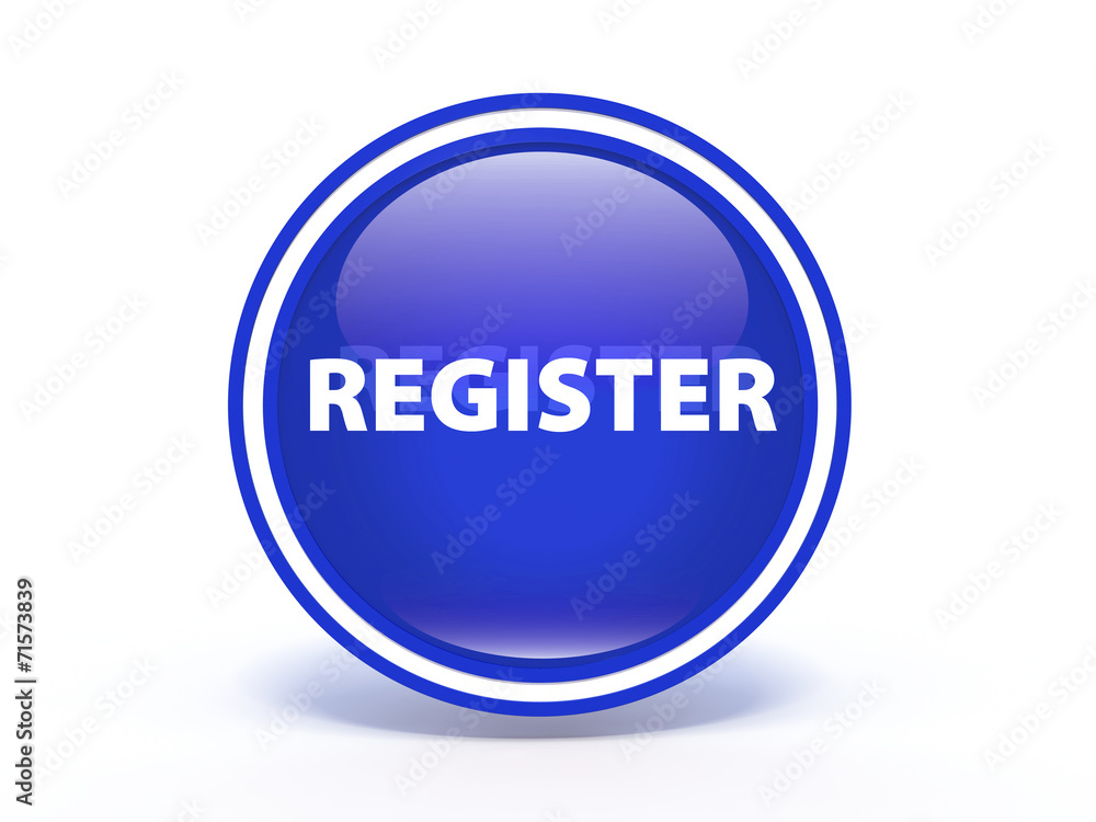 register circular button on white background register circular button on white background
