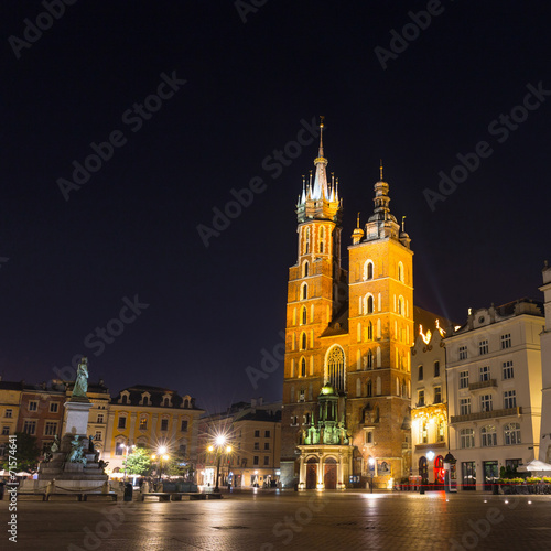 St. Mary's Church in Market Square, Krakow, Poland. © dziewul