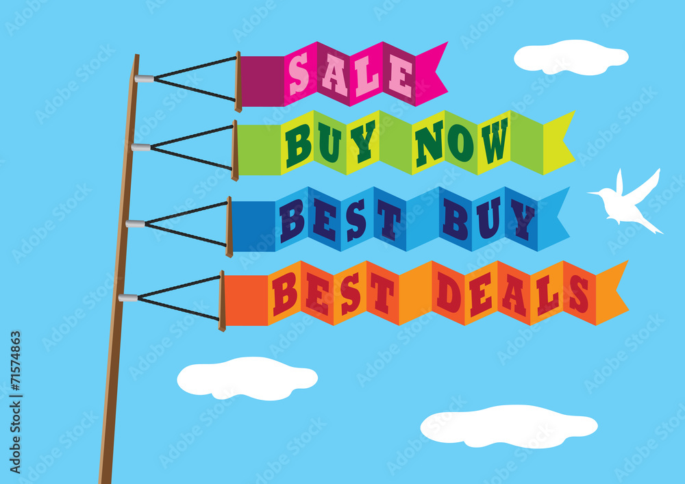 Fototapeta premium Advertisements on Colorful Outdoor Banner Flags