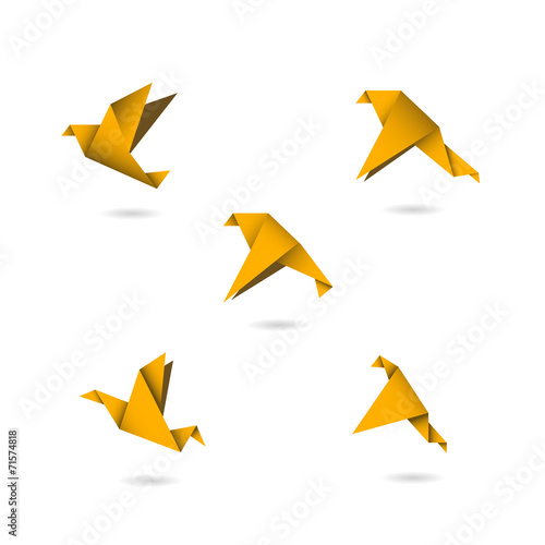 origami orange birds icons set vector illustration