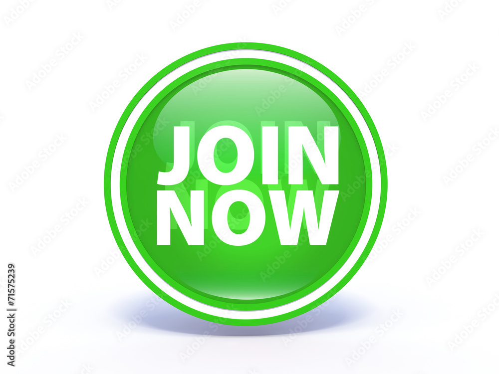 Join now circular icon on white background Join now circular icon on white background