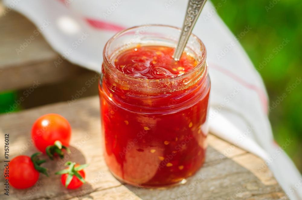 Tomato and Chili Jam in a Clear Jar Tomato and Chili Jam in a Clear Jar