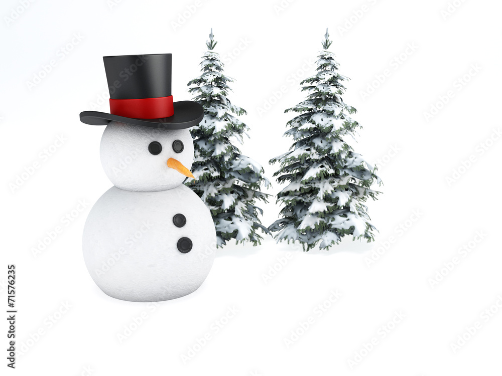 snowman 3d. winter concept on white background