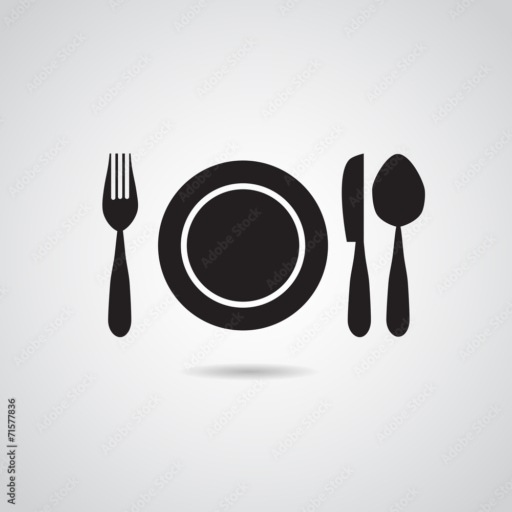 Fototapeta Plate, fork, knife VECTOR icon.