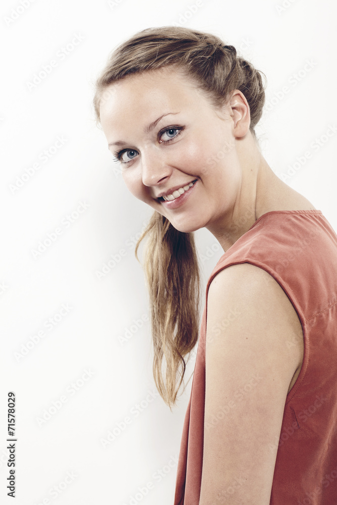 Portrait of confident young lady in fashionable clothes, studio Portrait of confident young lady in fashionable clothes, studio