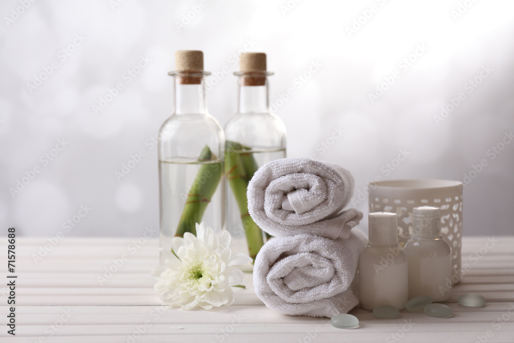 Spa setting on wooden table Spa setting on wooden table