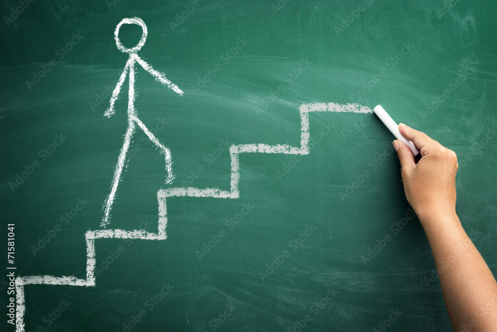 human hand drawing career stairs with chalk human hand drawing career stairs with chalk