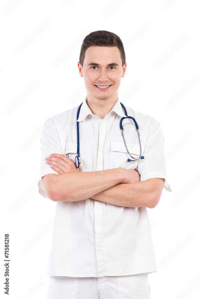 Smiling male nurse posing with arms crossed Smiling male nurse posing with arms crossed