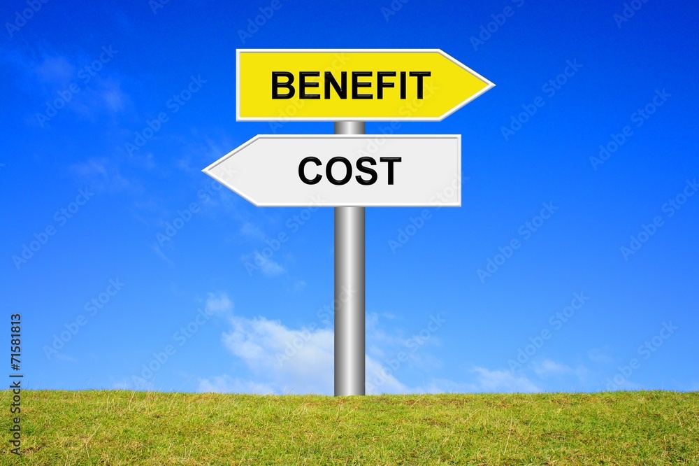 Schild Wegweiser: Cost Benefit