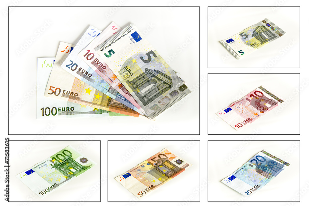 Kollektion Euro Geldscheine auf weissem Hintergrund