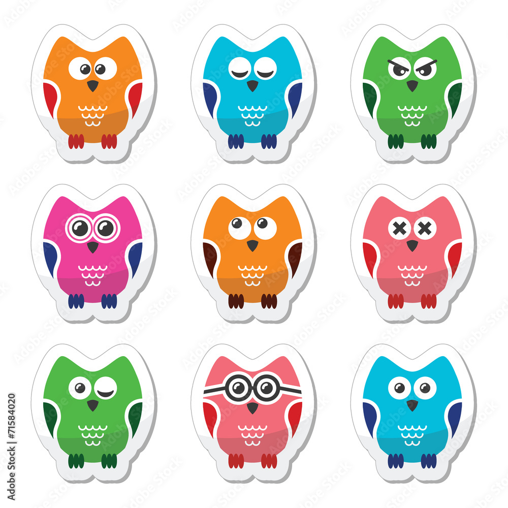 Owl cartoon vector icons set Owl cartoon vector icons set