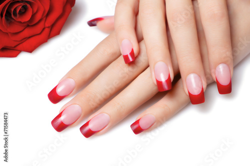 Red french manicure. photo