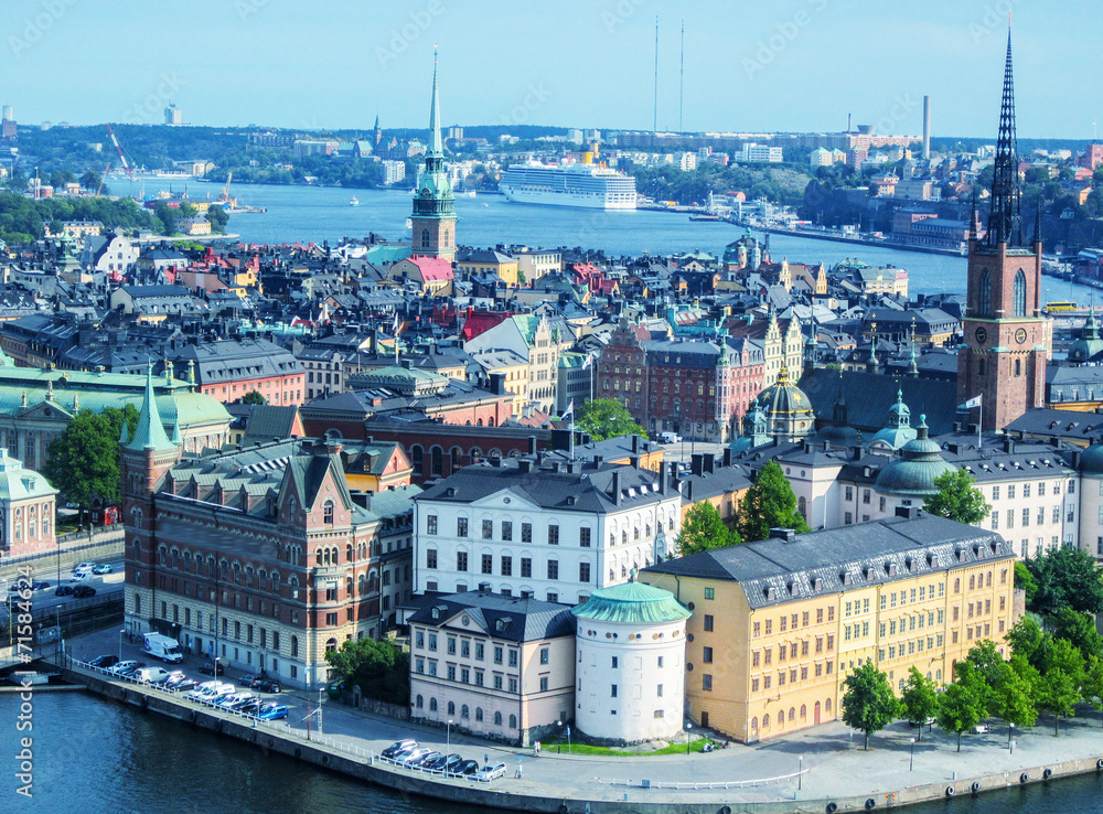 Stockholm, Sweden. Aerial view of the Old Town (Gamla Stan).