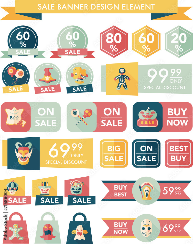 Halloween sale banner design flat background set, eps10 Halloween sale banner design flat background set, eps10