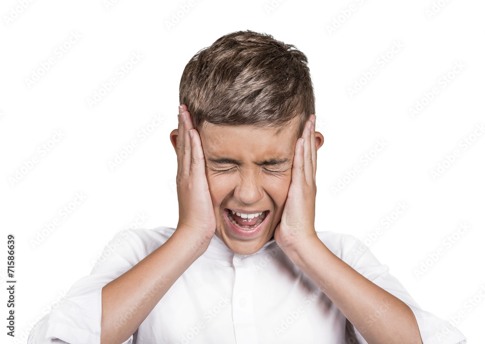 Headshot stressed, frustrated, teenager boy isolated on white Headshot stressed, frustrated, teenager boy isolated on white