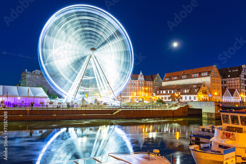 erris wheel in the city centre of Gdansk at night
